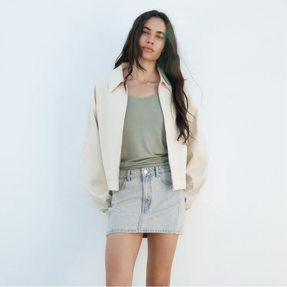 Zara bomber Jacket coat casual cream zip up collar - Picture 3 of 9